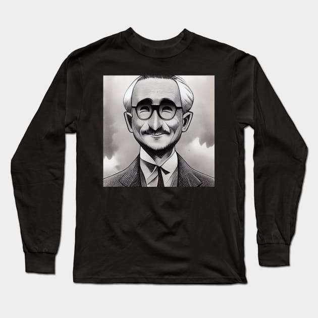 Happy F.A. Hayek Manga Style Portrait Long Sleeve T-Shirt by Classical